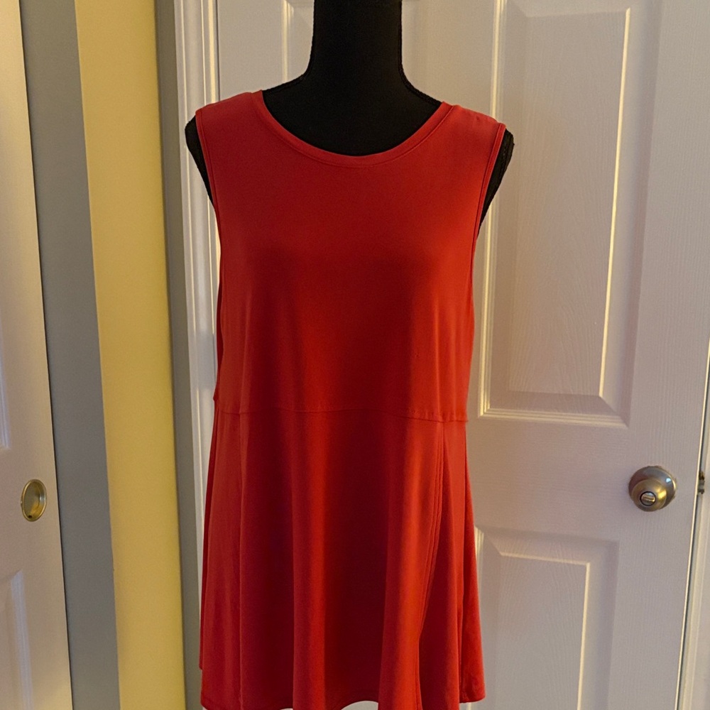 JJ Sleeveless Bright Coral Women's Tunic Top w V-back Detail